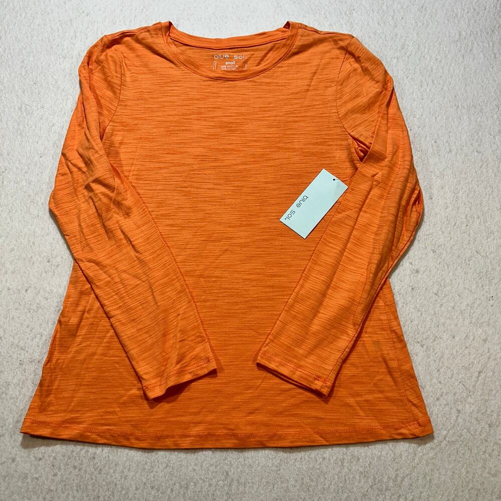 Blue Sol Womenβs Small Orange Long Sleeve Top Slub Knit Modal Casual Basic NWT